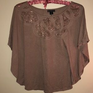 The Original. Brown Nylon Poly Top. Lacy front Med